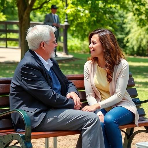 Two people having a supportive conversation on a park bench, illustrating the importance of social connection and seeking help.